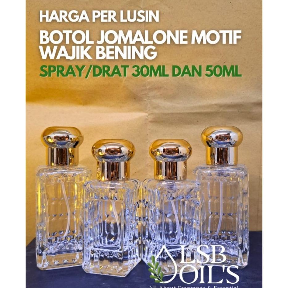 1 Lusin Botol Jomalone Wajik Clear Bening 30Ml 50Ml Spray Drat Tutup - Botol Parfum Jomalone Wajik C