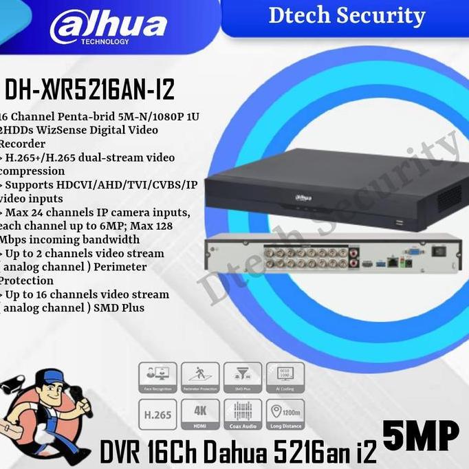 BEBAS ONGKIR - DVR 16Ch Dahua 5MP DH-XVR-5216-An-I2 / Xvr Dahua 2 Slot Hdd Original