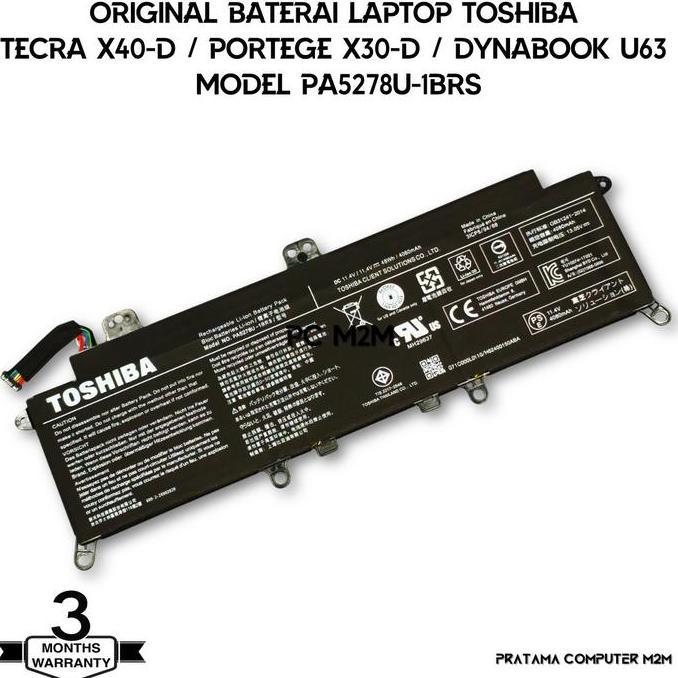 Original Baterai Laptop Toshiba Tecra X40-D / Portege X30-D / Dynabook U63 - Model Pa5278U-1Brs