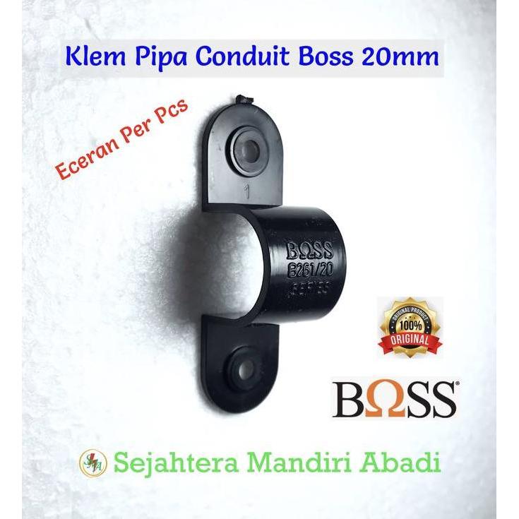 Ready Klem Boss 20mm Pipa Listrik Hitam Clamp Conduit Eceran Per Pcs