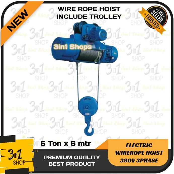 Wire Rope Hoist 5 Ton x 6 Meter / Electric Wirerope Crane 5T x 6m / Katrol Listrik Seling 3 Phase 38