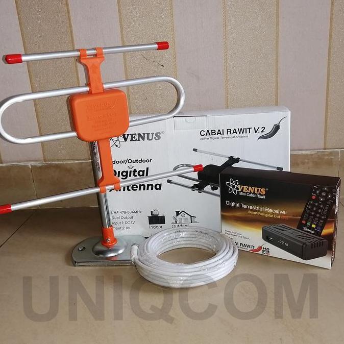 Paket Antena TV Digital Venus Cabai Rawit V2 + STB DVBT2 Venus Mini