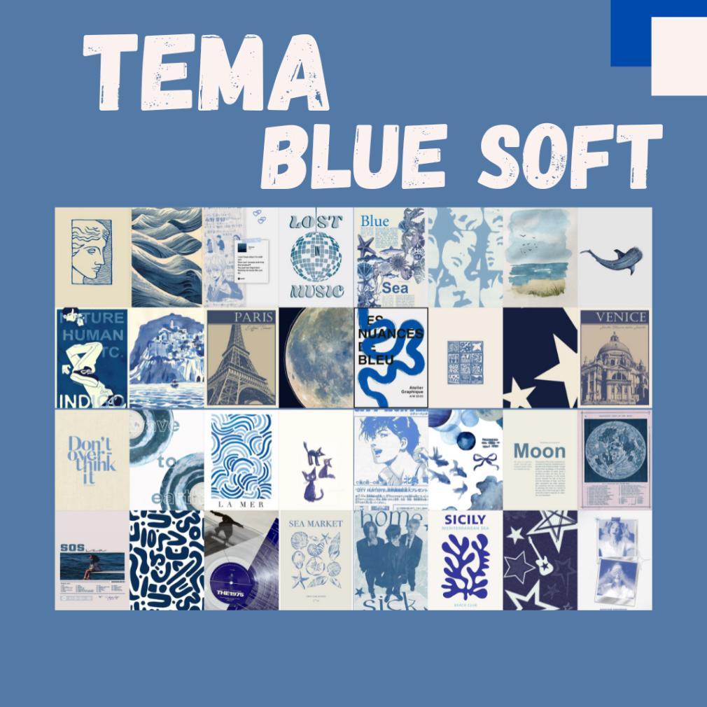 FAST DELIVERY Poster Aesthetic Tema Blue Soft Isi 16 PCS - Dekorasi Dinding Estetik Warna Biru | Uku