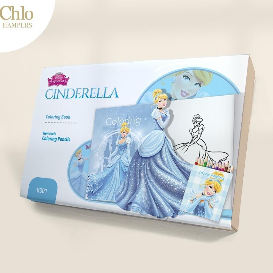 Souvenir Ulang Tahun Anak Perempuan Mainan Sensory Princess Cinderella (Buku Mewarnai Gypsum)