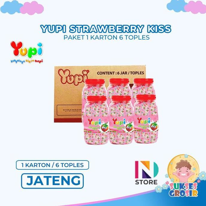 Permen Yupi Strawberry Kiss Jar 1 Karton Isi 6 Toples