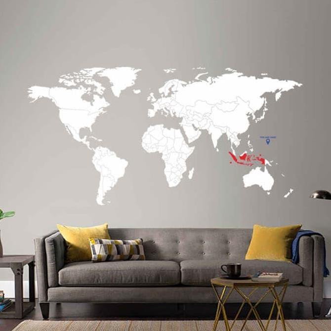 Stiker Dinding Peta Dunia Ukuran Besar Cutting Sticker World Map Travel BSize