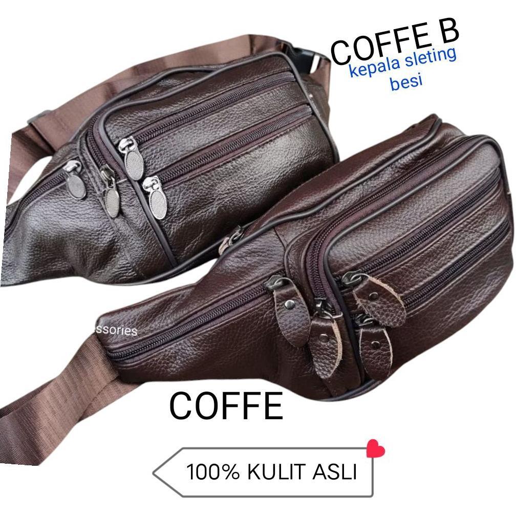 BESTPROMO TAS PINGGANG KULIT ASLI PREMIUM TAS KULIT PRIA MODIS TAS DADA KULIT WAIST BAG KULIT SAPI G