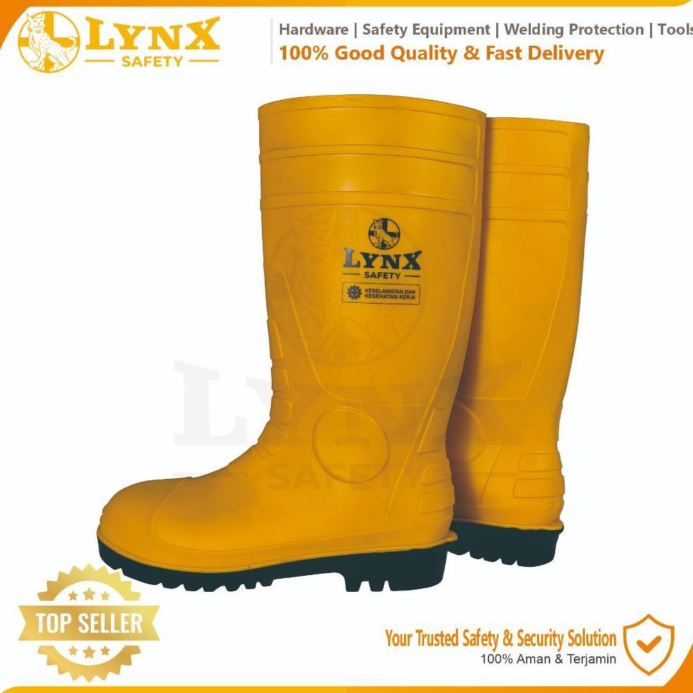 new sepatu boot safety rubber lynx safety with steel toe ujung besi