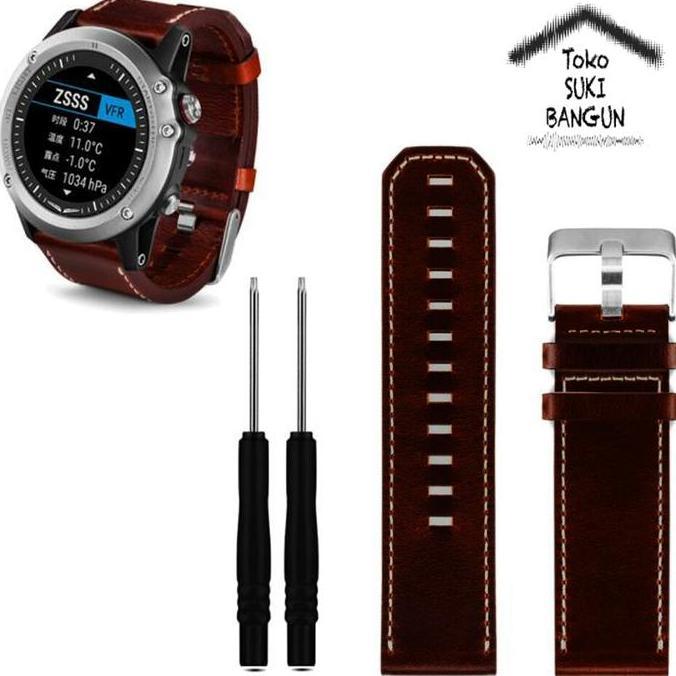 TALI JAM untuk Garmin Fenix 3 Thick Leather Watch Band Strap Tali Jam Kulit Tebal