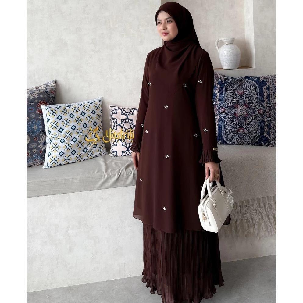 kualitas super cod gamis uzma 3in1 set rok plisket simple elegan bahan ceruty babydoll mix payet mut