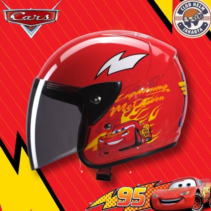 Helm Anak Junior Half Face Karakter Mobil Cars Mcqueen untuk Sepeda Motor