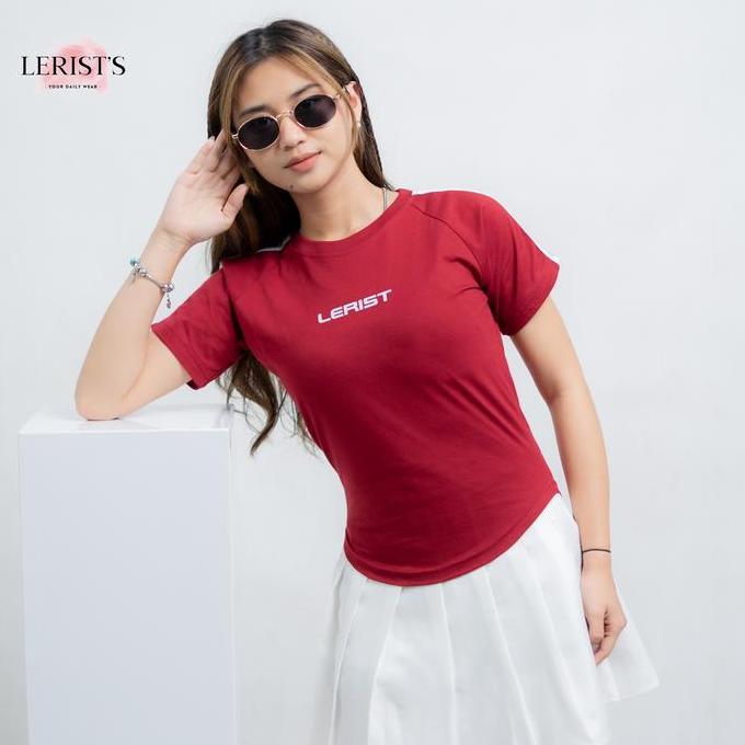 Rioren- Crop Lerist Font- Tshirt Crop Top Slimfit Sport Cotton Combed 30S Nyaman Lerist