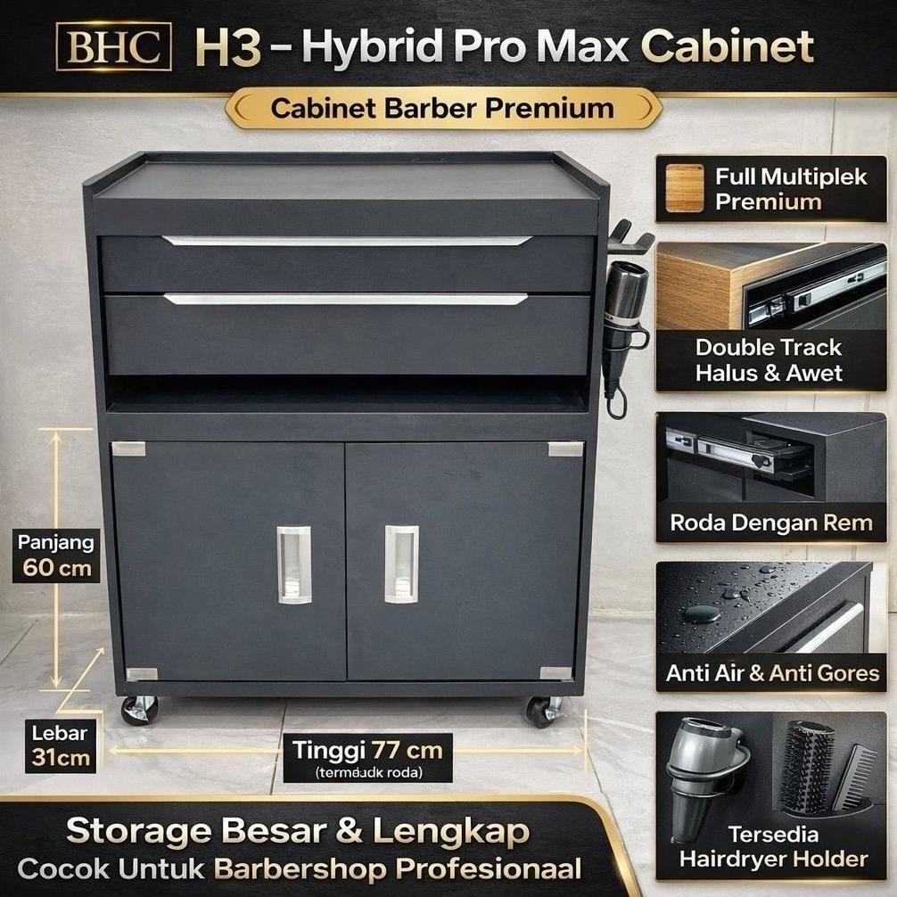 BHC H3 Hybrid Pro Max Cabinet Meja Barber Cabinet Besar Multiplek Premium Bukan Seng Meja Salon Prof