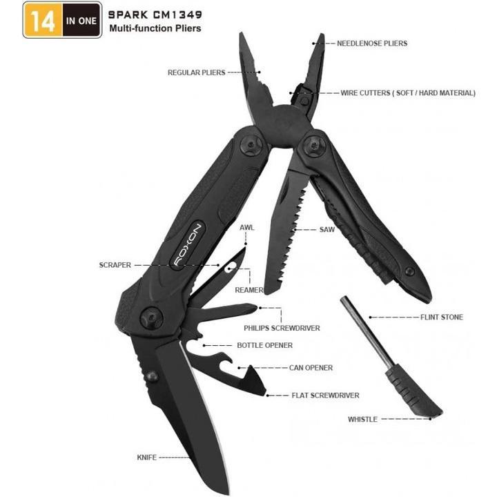 Roxon Spark Cm1349 - 14 In 1 Multitool Plier Knife Camping Hiking Outdoor Survival Defense - Pisau L