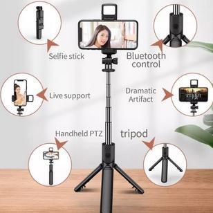 TERBARU Tripod Tongsis Bluetooth Remote Selfie Stick LED Flash Tripod Hp Portable Rotatable Expandab