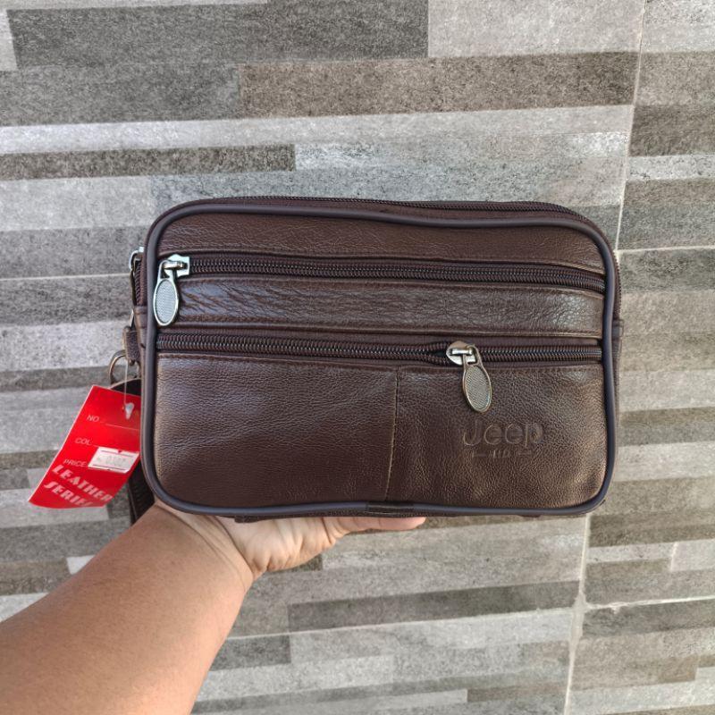 Tas Hanbag Kulit Jeep/Tas Tali Tangan Kulit Asli/Tas Cluth Pria&Wanita