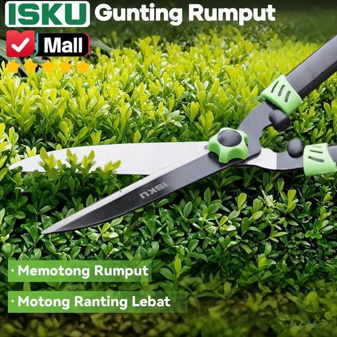 ISKU Gunting Rumput Taman 53cm Gunting Pagar Tanaman Hedge Shear Baja Tajam Gagang Besi Panjang Anti