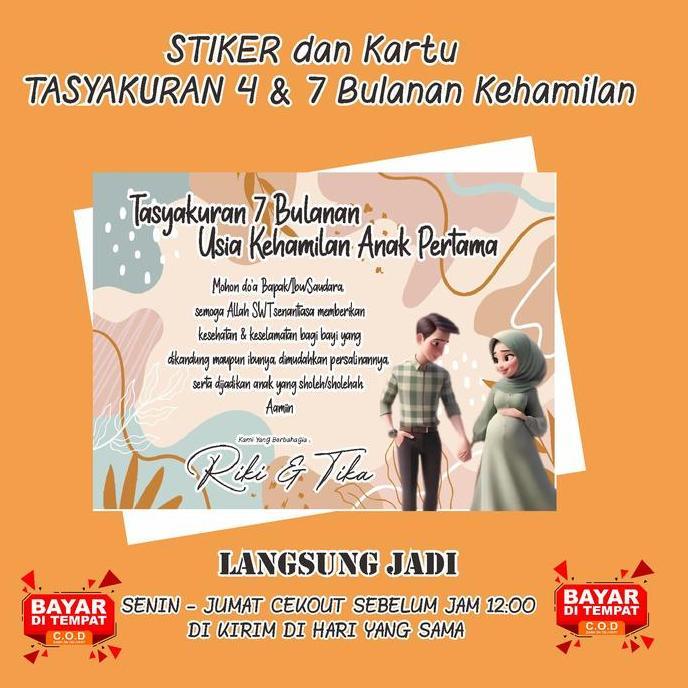 Cetak Kartu/Stiker Label Tasyakuran 4/7 Bulanan Kehamilan Stiker Custom Tasyakuran Nasi box Langsung