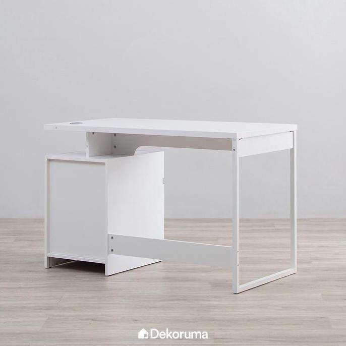 Terlaris Dekoruma Lexa Desk - Meja Belajar Minimalis / Meja Kerja Putih Dengan Lemari Dan Laci Besi