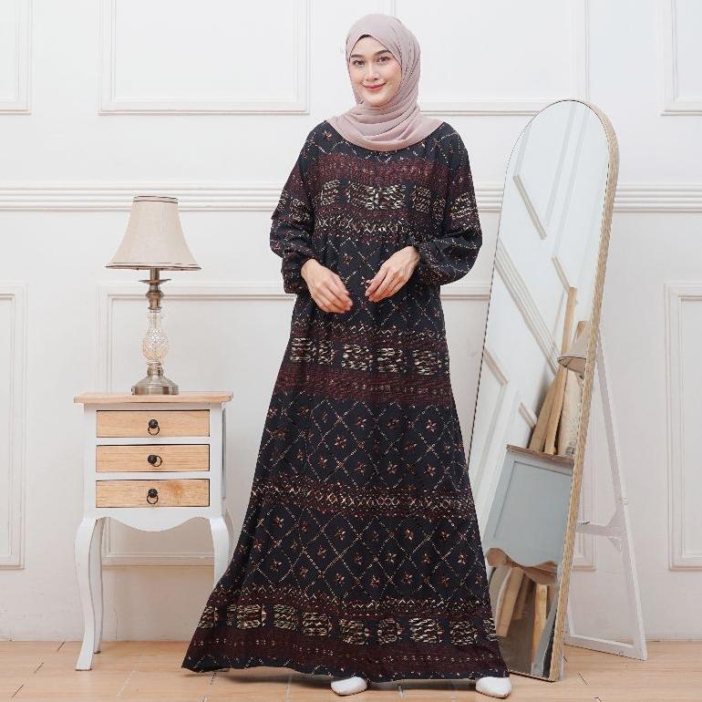 Gamis Rayon Etnik, Long dress jumbo bahan rayon tebal