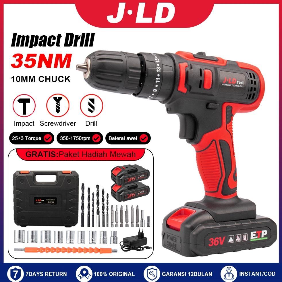 JLD 36vf Mesin Bor Baterai Tangan Cordless Drill impek baterai komplit 10mm bor beton/kayu/dinding/t