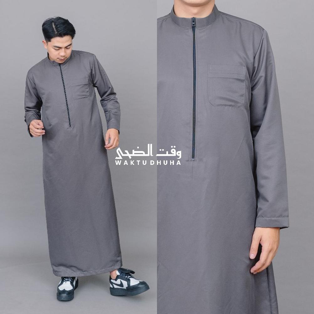 Limited Waktu Dhuha - Gamis Jubah Cowok Lengan Panjang Model Zipper Terbaru Jubah Ali