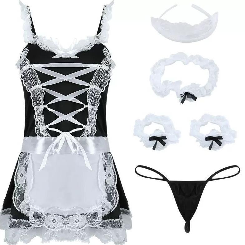 OFFICIAL Sexy Lingerie Seksi Set Cosplay Custom +G String Model Charming Maid Waitress Babydoll Unif