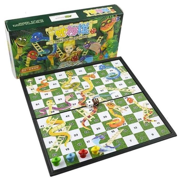 Aminahhasyim- Mainan Snake and Ladders Board Game Permainan Keluarga Ular Tangga Magnet Diskon