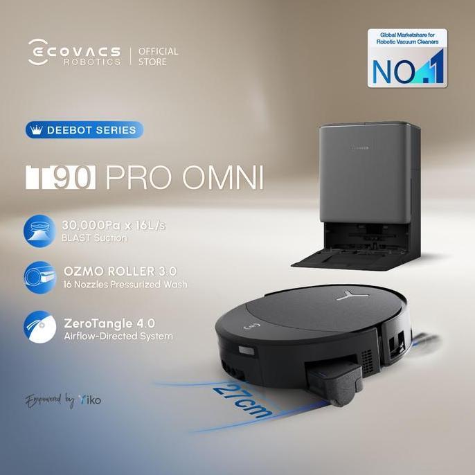 [Trusted Worldwide] Ecovacs DEEBOT T90 PRO OMNI Robot Vacuum | Pel Otomatis OZMO Roller 3.0 | Self-C