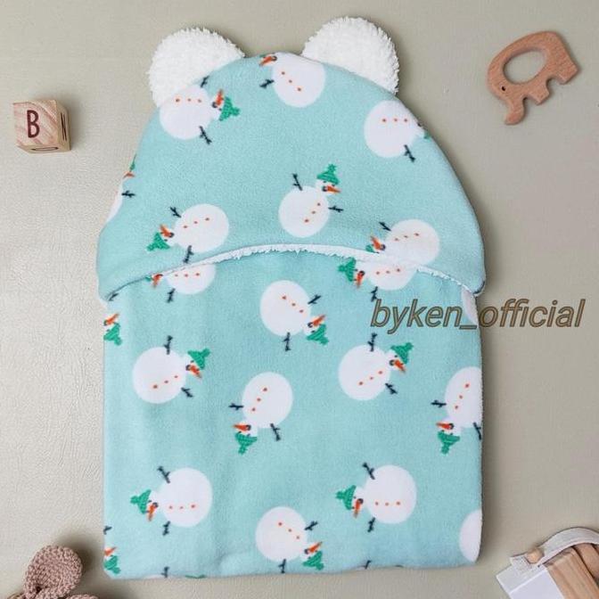Byken - Selimut Bayi Topi Microfleece Halus Lembut dengan Karakter Beruang Lucu