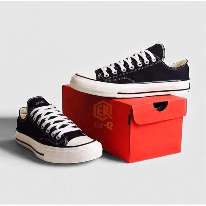 Er-Q - Sepatu Sneakers Hitam Putih HELLENS Classic Pria Wanita Kanvas Ukuran 36-43 Anak Dewasa Sepat