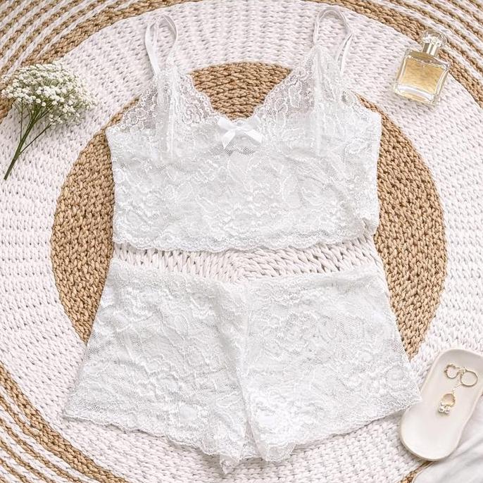 [ Happy Girl Shop ] Setelan Lingerie Desain Set Bra + Short Pants Transparan Gaya Eropa Modern Wanit