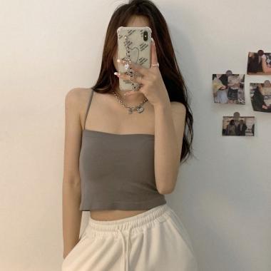 DISKON Tanktop Crop Singlet Polos Bra Kemben Dalaman Wanita Tali Spaghetti Big Size Elastis Korean S
