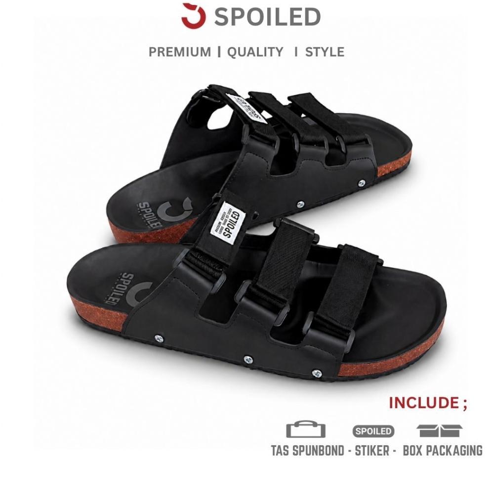 Best Seller Spoiled Sandal Pria Casual Tali 3 Kulit Sintetis Tali Adjustable Hitam Coklat Ride Ukura