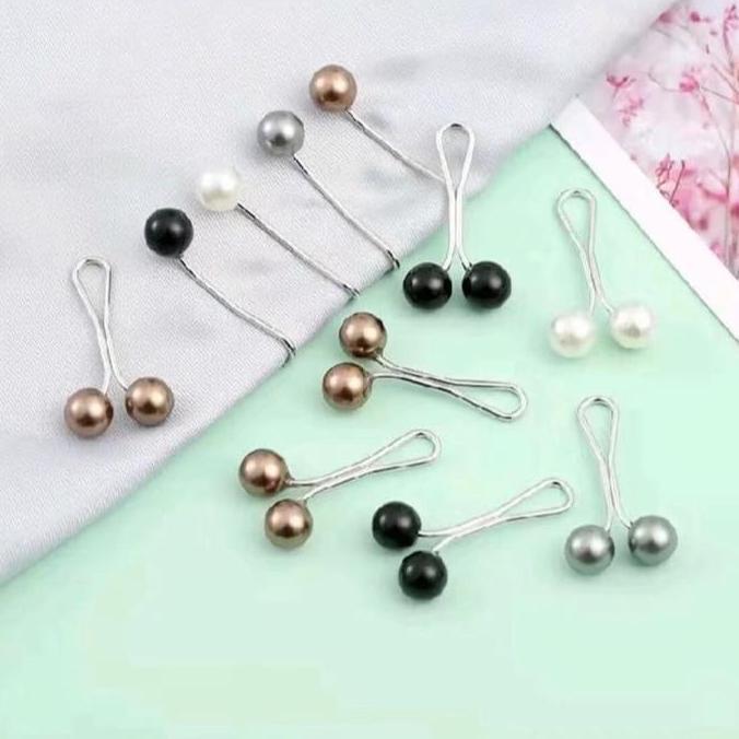 6 Pcs / 12 Pcs Klip Turkey Premium Stenlis dan Mutiara Bros TuSpin Turkey Dagu Hijab Model Klip Wani