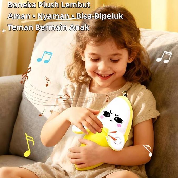Mainan Musik Interaktif 3-in-1 Bentuk Pisang | Boneka Plush + Metronom Musik + Gantungan Tas Untuk A