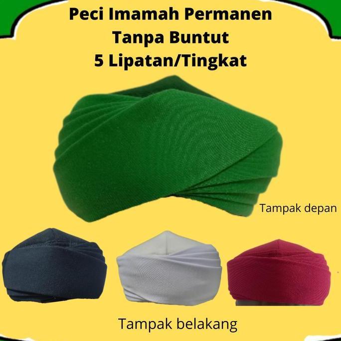 PECI SORBAN IMAMAH PERMANEN 3 METER TANPA BUNTUT Polos Katun Dewasa Hijau Hitam Putih