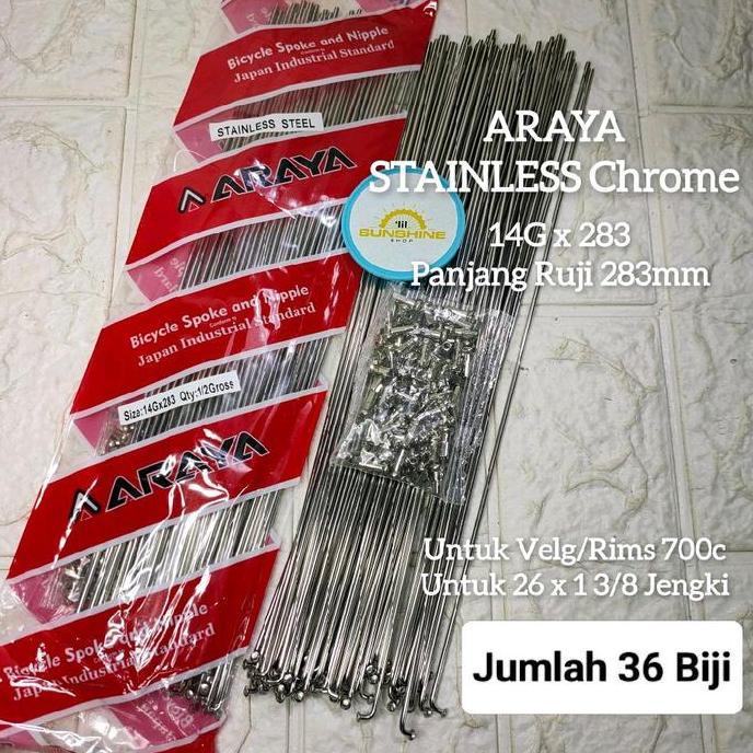 Promo Spoke Ruji Jari 283 Araya Stainless Chrome 14G X 283Mm Rims Velg Jengki 26X1 3/8 Dan Roadbike 