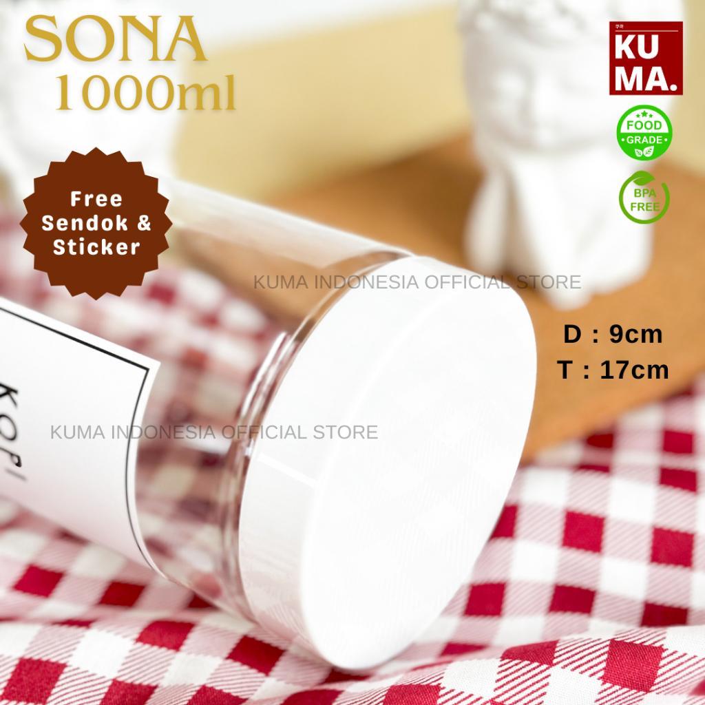 Kuma Sona 1000Ml Tutup Putih Toples Bahan Plastik Food Grade Free Stiker