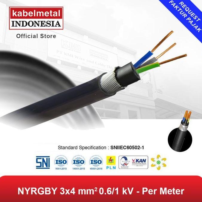 Kabel NYRGBY 3x4 mm Per Meter kabelmetal INDONESIA - Tanam Bawah Tanah Outdoor Kawat Tembaga Tunggal