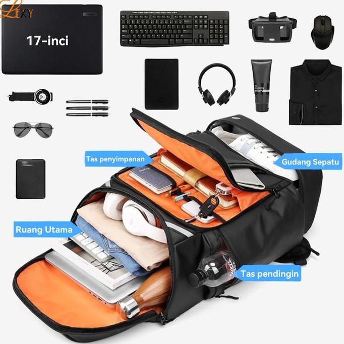 Mane- Lexy Tas Traveling Pria Kapasitas Besar Ransel Multifungsi Tahan Air Dengan Kompartemen Sepatu