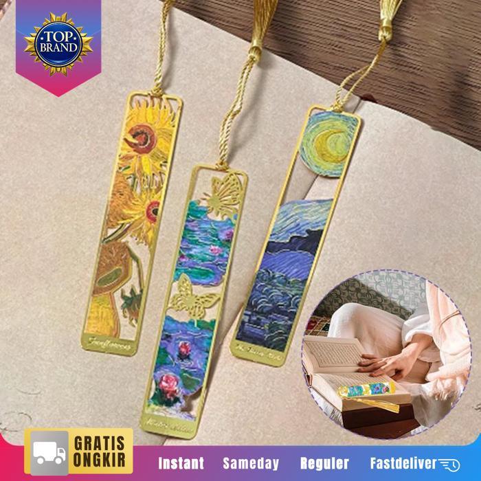 Isi 1 Penanda Buku Besi Bookmark Van Gogh Pembatas Buku Aesthetic Bookmark Lukisan Minyak