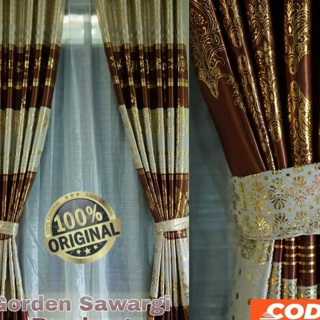 Gorden Premium Import Mewah Model Terbaru Motif Batik Gordyn Jendela Print Emas Bahan Blackout Impor