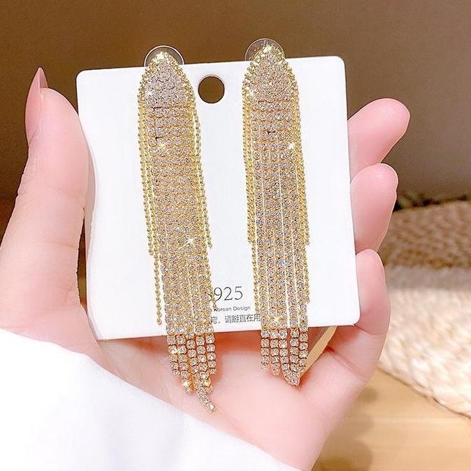 AQZEVUN Anting Juntai Panjang Anting Panjang Wanita Korean Look Simple Elegan