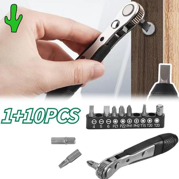 RGPOTZ 1+10PCS Obeng Set Ratchet Plus Minus Bintang Mata Obeng Set/Ratchet Plus Minus Bintang Mata O