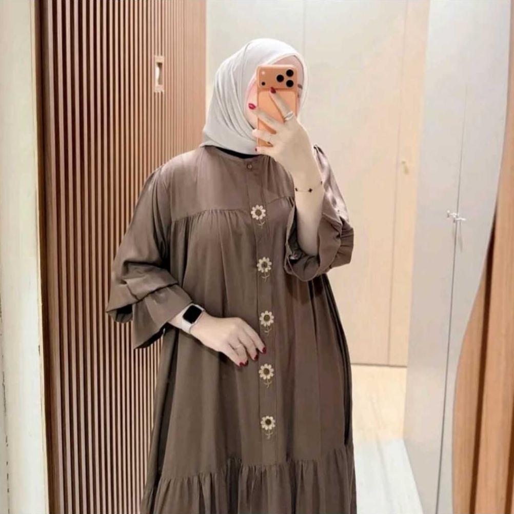 DEVINA Dress Gamis Rayon Twill Bordir Bungan