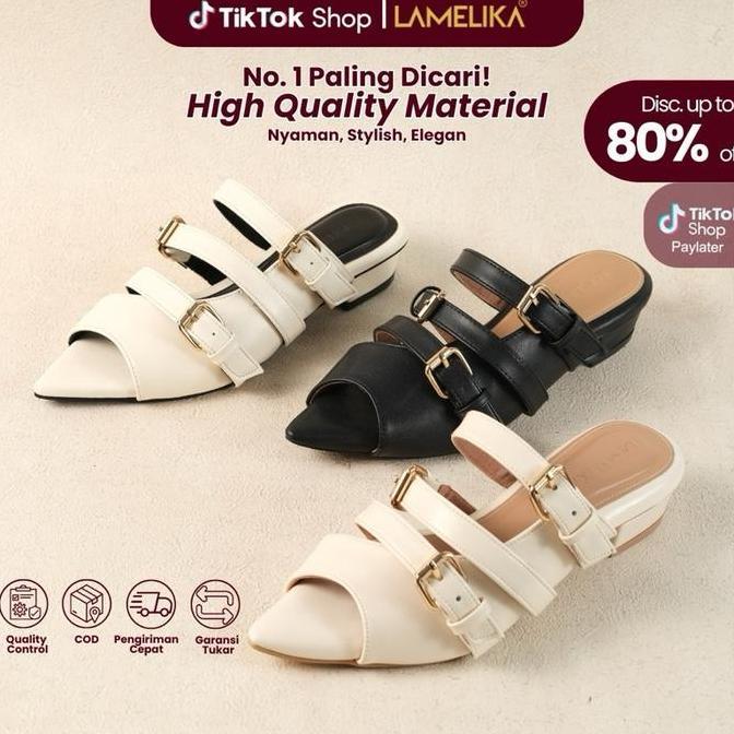 LAMELIKA - Eclaire Sepatu Sandal Wanita Flat Shoes Wanita Elegan Slip On 3Cm