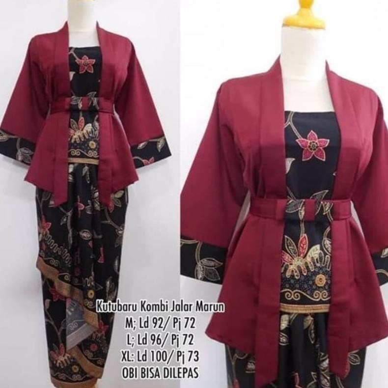 SETELAN KEBAYA ELNIRA BALOTELI LENGAN 3/4 MODEL KUTUBARU MIX ROK LILIT BATIK PANJANG UKURAN JUMBO BA