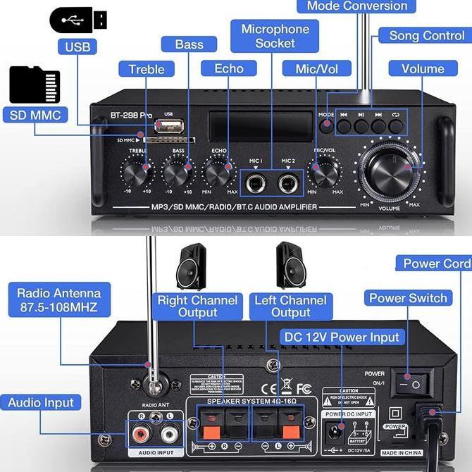 Nagaswara.Id - Power Amplifier Fleco Bt-198B Pro | Amplifier Bluetooth Mini Fleco Audio Power Bt 198