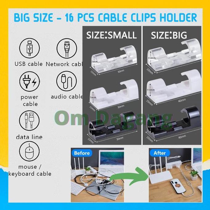 Temp- [Isi 16 Pcs] B Size Clamp Cable Kabel Mini Cord Organizer Holder